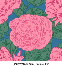 Hand-drawing peonies. Vector graphic flowers. Decorative background for cards, invitations. Template greeting card.
