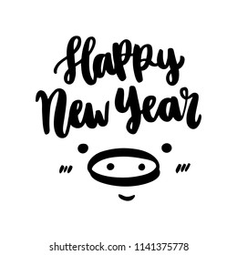 The hand-drawing quote: Happy New Year, in a trendy calligraphic style. It can be used for card, mug, brochures, poster, t-shirts, phone case etc. 