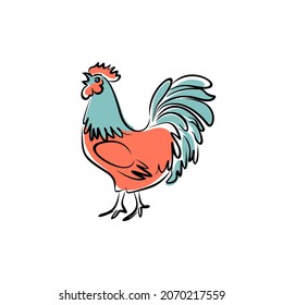 Hand-drawing rooster. Cute rooster. Vector illustration