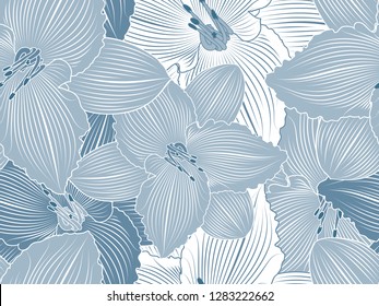 Hand-drawing seamless floral background with flowers lily. Element for design. 