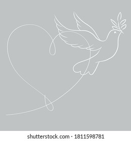 Hand-drawing silhouette background. Vector dove with heart. Element for design.
