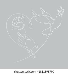 Hand-drawing silhouette background. Vector dove with heart. Element for design.