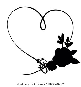 Hand-drawing silhouette background. Vector heart with flowers. Element for design.