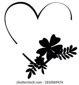 Fondo de silueta de dibujo a mano. Corazón vectorial con flores. Elemento para el diseño.
