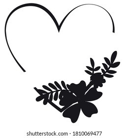 Hand-drawing silhouette background. Vector heart with flowers. Element for design.