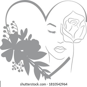 Hand-drawing silhouette background. Vector heart with flowers. Element for design.