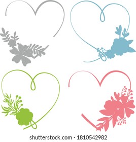 Fondo de silueta de dibujo a mano. Corazón vectorial con flores. Elemento para el diseño.