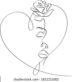 Hand-drawing silhouette background. Vector heart with flowers. Element for design.
