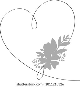 Hand-drawing silhouette background. Vector heart with flowers. Element for design.