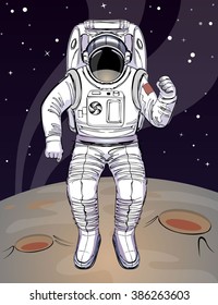 hand-drawing sketch astronaut color version