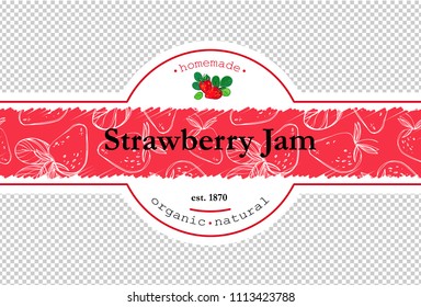 Hand-drawing strawberry jam packing label design. Strawberry logo design element with pattern. Isolated vector illustration