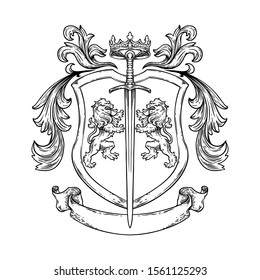 Handdrawing Vector Illustration Knight Coat of Arm