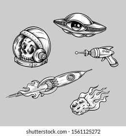 Handdrawing Vector Illustration Retro Alien Space Tattoo