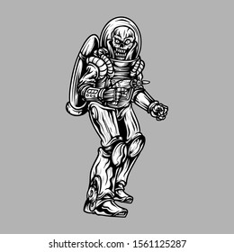Handdrawing Vector Illustration Skeleton Alien Space Astronaut