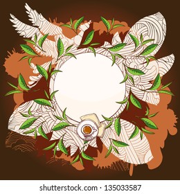 Hand-drawing vector label with place for your text. Creative concept of tea mark.