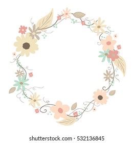 Hand-drawing vintage circle with flowers, leafs and swirls