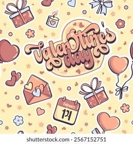 Hand-drawn 100 vector image. Cute valentin's day floral seamless pattern. Soft pastel colors watercolor seamless pattern for packaging or other
