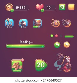 Hand-drawn 100 vector image. Digital illustration. Vector color illustration set of various buttons, bars, items. 