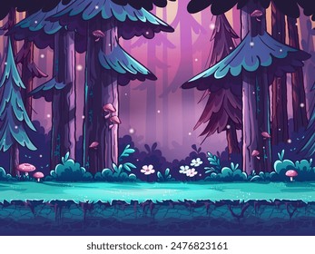 Hand-drawn 100 vector image. Digital illustration. Vector seamless illustration hand drawing of mysterious forest. Silhouettes of trees in the fog in the distance. Anxious forest