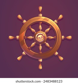 Hand-drawn 100 vector image. Digital illustration.  Wooden steering wheel of a boat, ship, schooner illustration