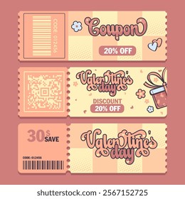 Hand-drawn 100 vector image. Horizontal cute illustration valentin's day  coupon. Soft pastel colors watercolor for packaging or other