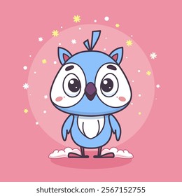 Hand-drawn 100 vector image. Owl cute children's cartoon illustration. Vector owl isolated on pink background. Design element