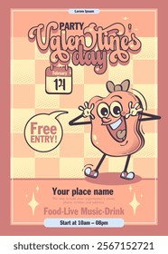 Hand-drawn 100 vector image.  Pancake cartoon character vector illustration on valentine's day background. Pancake mascot design concept. Food object icon concept, isolated vector. 
