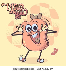 Hand-drawn 100 vector image.  Pancake cartoon character vector illustration on valentine's day background. Pancake mascot design concept. Food object icon concept, isolated vector. 