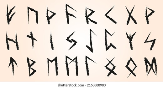 Handdrawn 24 Scandinavian Runes Textured Brush Stock Vector (Royalty ...