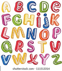 Hand-drawn 3D ABC. Outline.