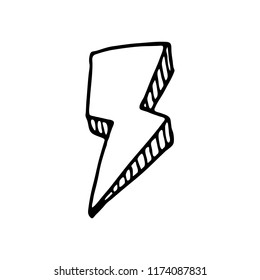 Handdrawn 3D lightning set doodle icon. Hand drawn black sketch. Sign cartoon symbol. Decoration element. White background. Isolated. Flat design. Vector illustration.