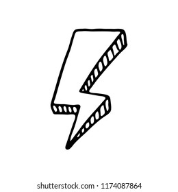 Handdrawn 3D lightning set doodle icon. Hand drawn black sketch. Sign cartoon symbol. Decoration element. White background. Isolated. Flat design. Vector illustration.