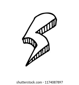 Handdrawn 3D lightning set doodle icon. Hand drawn black sketch. Sign cartoon symbol. Decoration element. White background. Isolated. Flat design. Vector illustration.