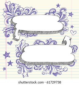 Hand-Drawn 3D Speech Bubbles Sketchy Notebook Doodles with Shooting Stars and Swirls- Vector Illustration Design Elements on Lined Sketchbook Paper Background