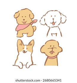 Hand-drawn 4 dogs illustration vector