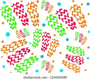 Hand-drawn abstract background with colorful lines of geometric elements on a white background