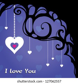 hand-drawn abstract background with dark romantic lace frame and hearts