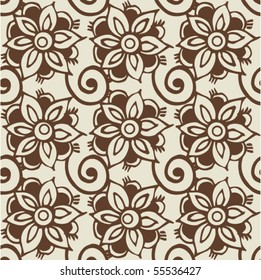 Hand-drawn abstract background, floral seamless pattern