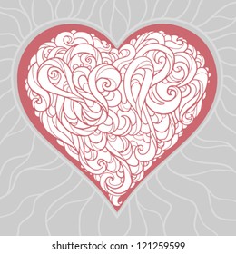 hand-drawn abstract background with romantic lacy candy heart