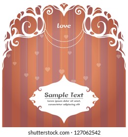 hand-drawn abstract background with romantic light lace frame and hearts