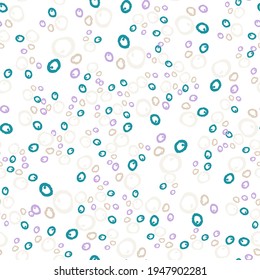 Hand-drawn abstract background. Vector seamless pattern in doodle style. Pink, beige, green circles on a white background. Ideal for fabric, home textiles.