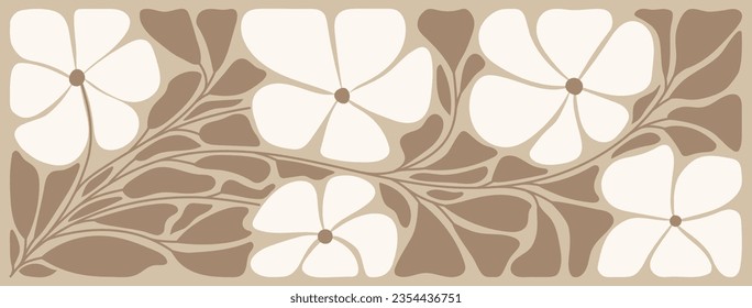 Hand-drawn abstract botanical art. Vector floral background in pastel tones. Simple modern design for fabric, print, cover, banner, wallpaper. Interior design in the hippie style, naive groovy funk.