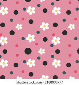 Hand-drawn abstract chamomile flowers in a seamless pattern on a white background. Repeating floral vector pattern.