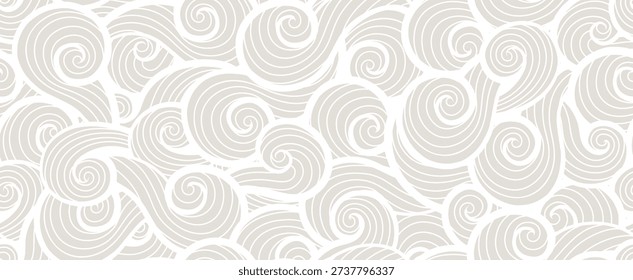 Hand-drawn abstract curly waves seamless pattern.