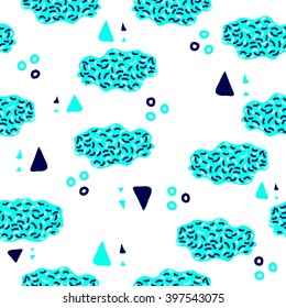 Hand-drawn abstract doodle seamless pattern. abstract psychedelic, hipster, colored clouds. Abstract seamless pattern. Cartoon camouflage pattern. Pattern of different clouds. Flat style illustration