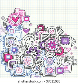 Hand-Drawn Abstract Doodles on Lined Notebook Paper Vector Illustration