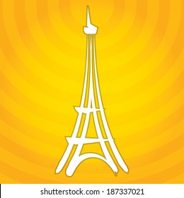 Hand-drawn abstract Eiffel tower with yellow background, for card, invitation