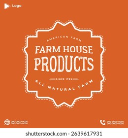 Hand-drawn abstract farm and barn badge design with grunge texture, black countryside house, field, harvest, and vintage agriculture elements for rustic branding artwork