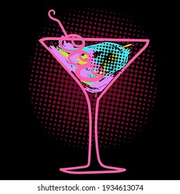 Hand-drawn abstract flat illustration in a pop art style with the cocktail. Vector illustration.