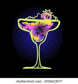 Hand-drawn abstract flat illustration in a pop art style with the cocktail. Vector illustration.